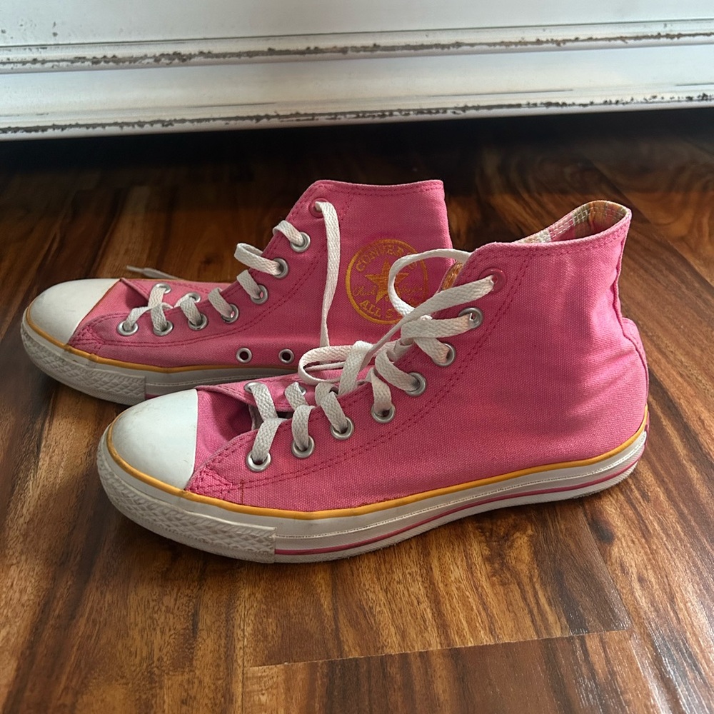 Converse Pink and Orange Plaid High-Tops